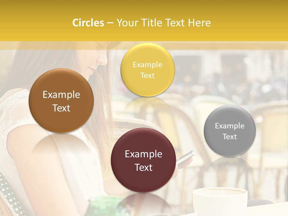 A Woman Sitting At A Table Using A Cell Phone PowerPoint Template