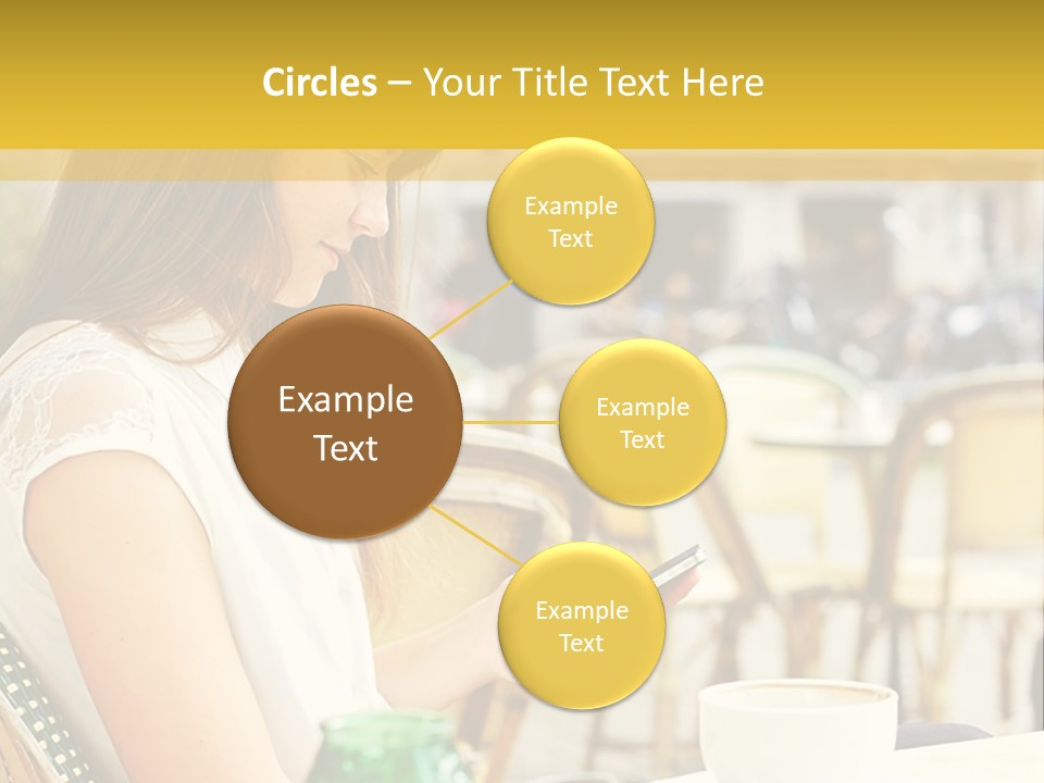 A Woman Sitting At A Table Using A Cell Phone PowerPoint Template