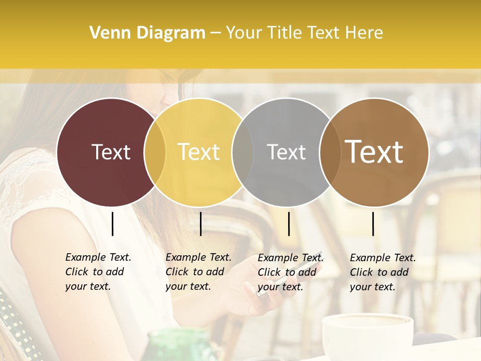 A Woman Sitting At A Table Using A Cell Phone PowerPoint Template