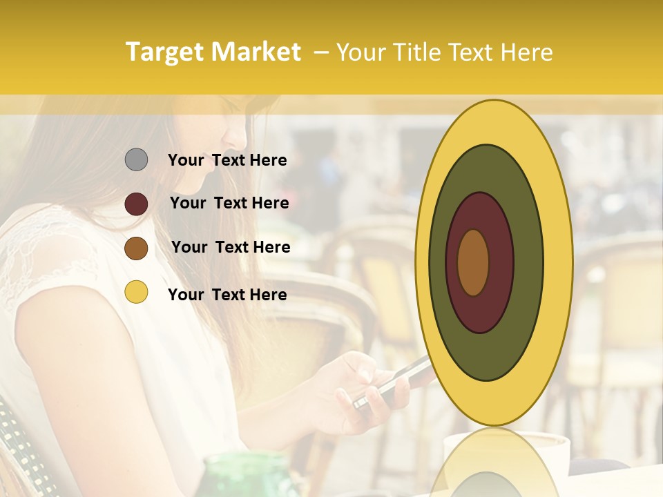 A Woman Sitting At A Table Using A Cell Phone PowerPoint Template