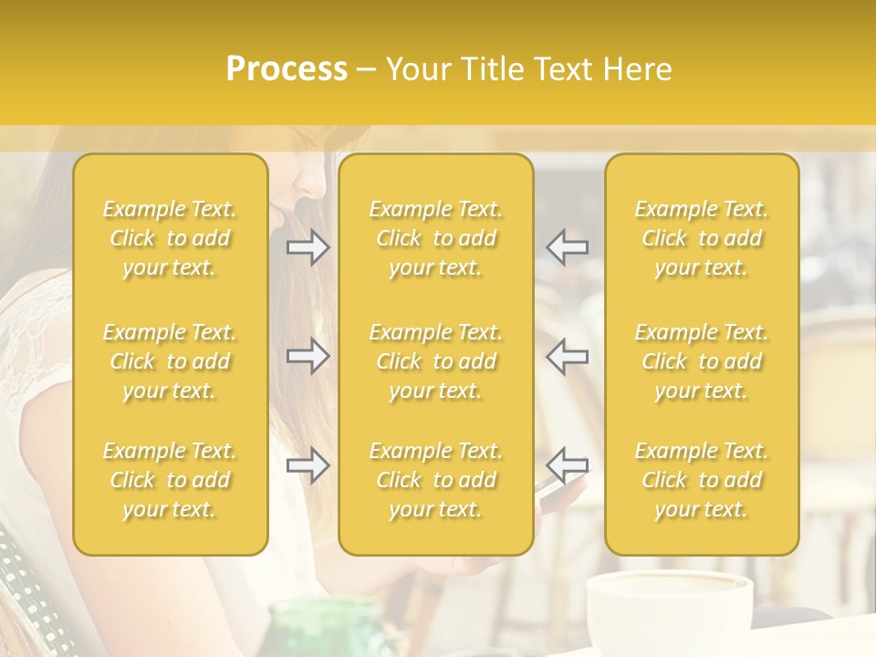 A Woman Sitting At A Table Using A Cell Phone PowerPoint Template