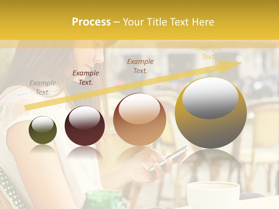 A Woman Sitting At A Table Using A Cell Phone PowerPoint Template