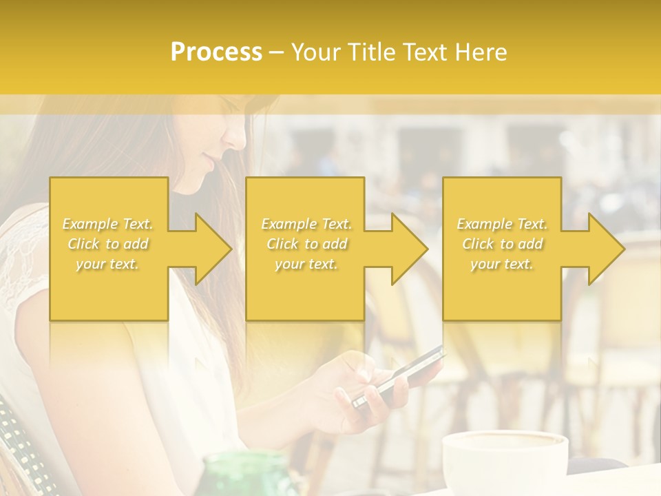 A Woman Sitting At A Table Using A Cell Phone PowerPoint Template
