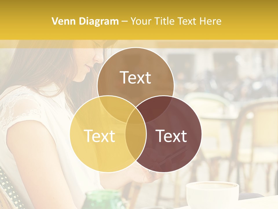 A Woman Sitting At A Table Using A Cell Phone PowerPoint Template