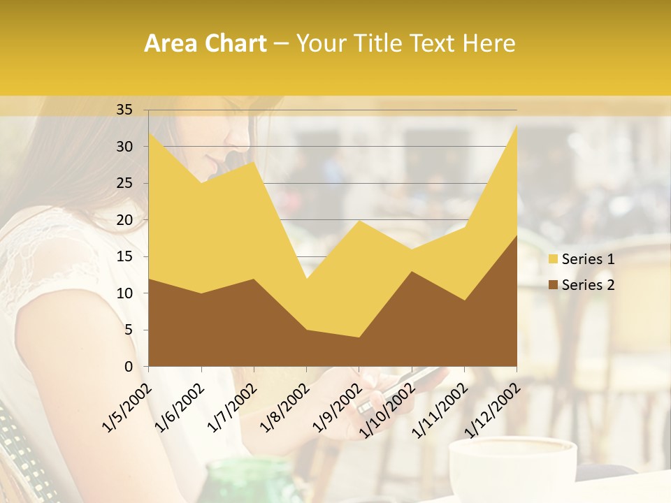 A Woman Sitting At A Table Using A Cell Phone PowerPoint Template