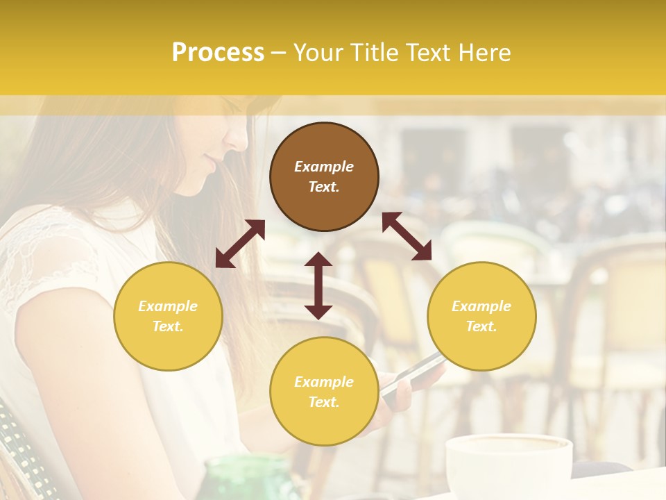 A Woman Sitting At A Table Using A Cell Phone PowerPoint Template