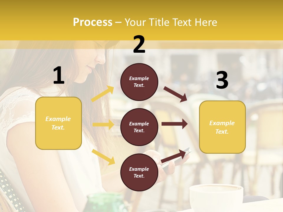 A Woman Sitting At A Table Using A Cell Phone PowerPoint Template