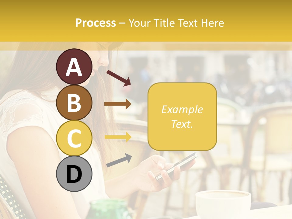 A Woman Sitting At A Table Using A Cell Phone PowerPoint Template