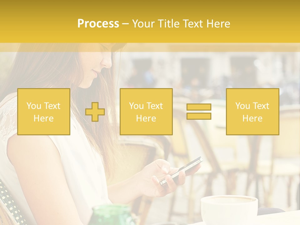 A Woman Sitting At A Table Using A Cell Phone PowerPoint Template