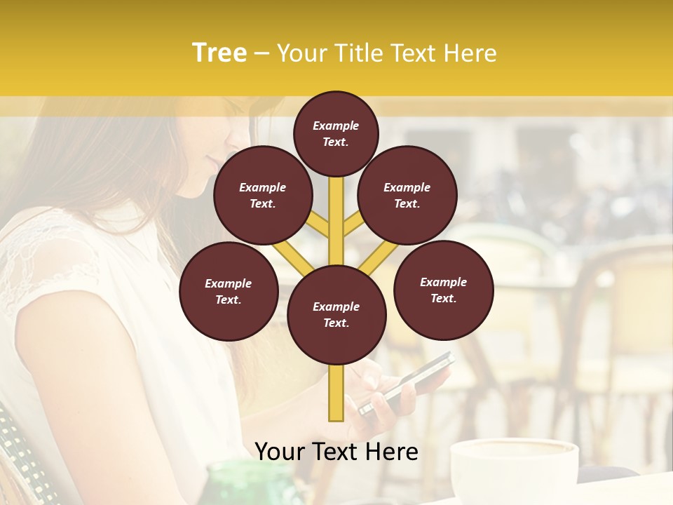 A Woman Sitting At A Table Using A Cell Phone PowerPoint Template