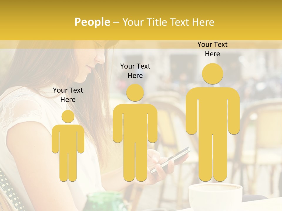 A Woman Sitting At A Table Using A Cell Phone PowerPoint Template