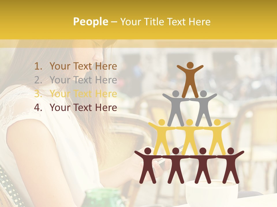 A Woman Sitting At A Table Using A Cell Phone PowerPoint Template