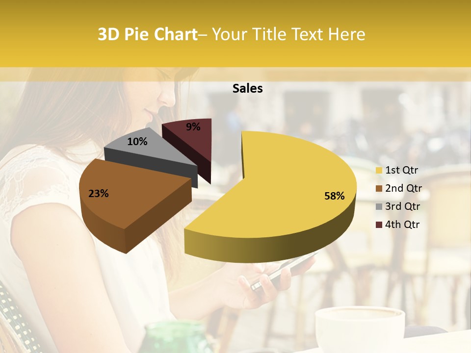 A Woman Sitting At A Table Using A Cell Phone PowerPoint Template