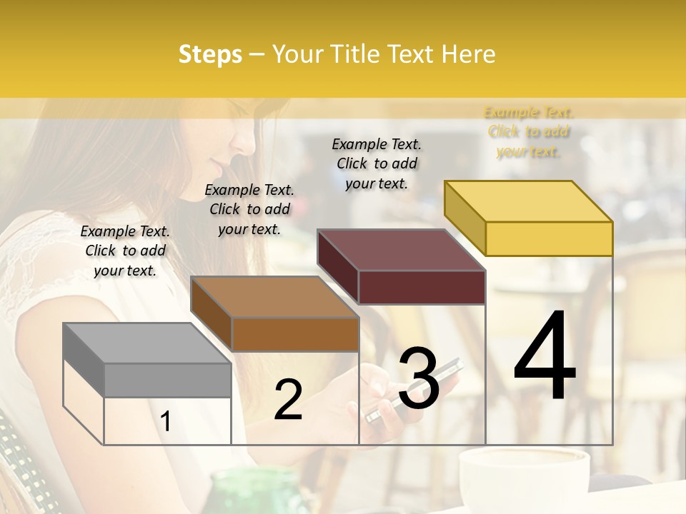 A Woman Sitting At A Table Using A Cell Phone PowerPoint Template