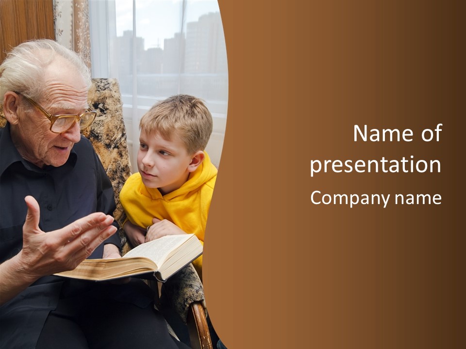 An Old Man Reading A Book To A Young Boy PowerPoint Template