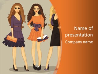 Three Women In Dresses Standing Next To Each Other PowerPoint Template