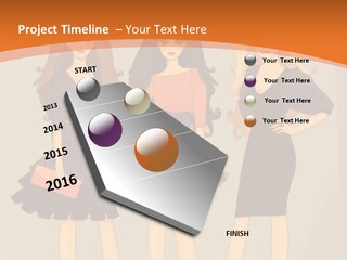 Three Women In Dresses Standing Next To Each Other PowerPoint Template