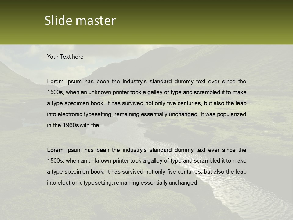 A River Running Through A Lush Green Valley PowerPoint Template