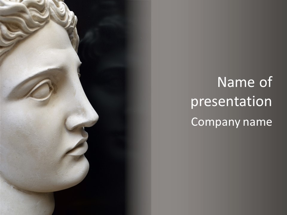 A White Statue Of A Man's Head With A Gray Background PowerPoint Template