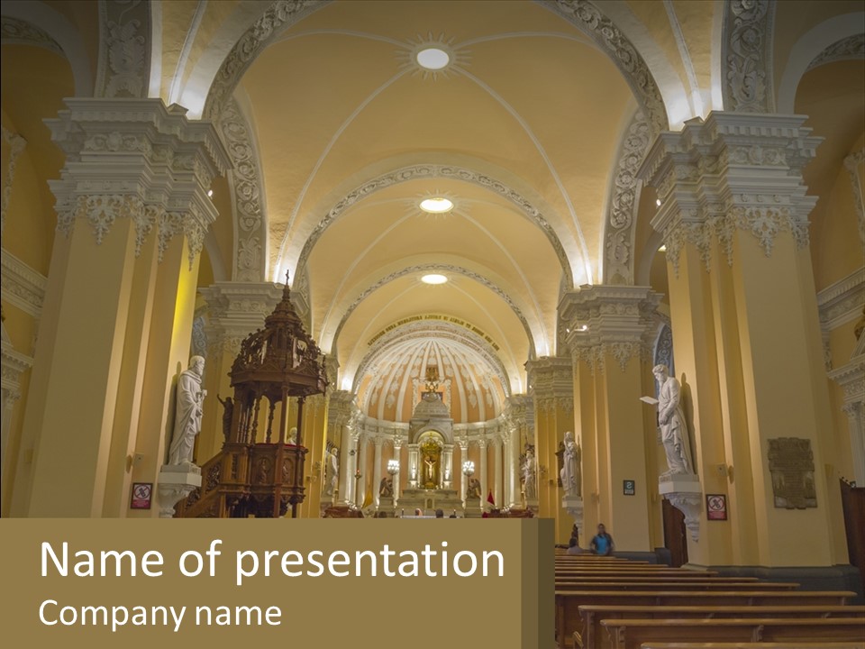 The Interior Of A Church With Columns And Arches PowerPoint Template