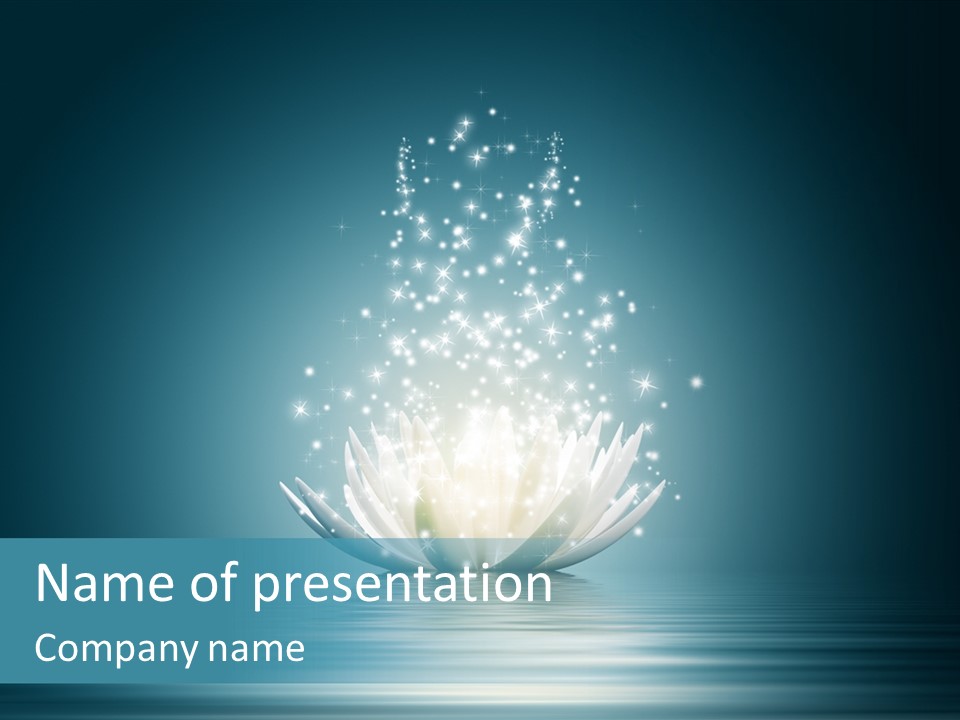 A White Flower With Sparkles On A Blue Background PowerPoint Template