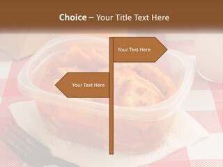 A Plastic Container Filled With Food Next To An Orange PowerPoint Template
