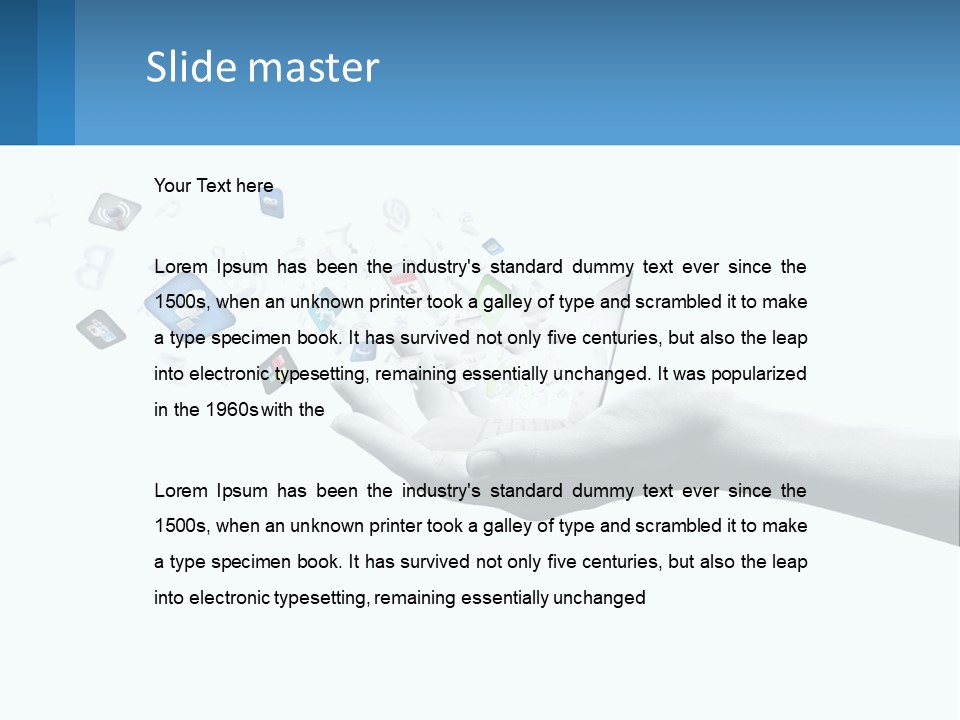 A Hand Holding A Laptop With Icons Coming Out Of It PowerPoint Template