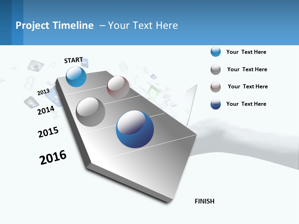 A Hand Holding A Laptop With Icons Coming Out Of It PowerPoint Template