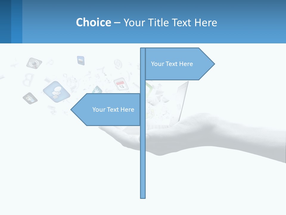A Hand Holding A Laptop With Icons Coming Out Of It PowerPoint Template