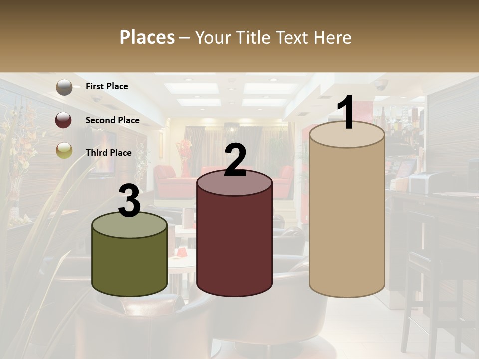 A Room With Chairs, Tables And A Television PowerPoint Template