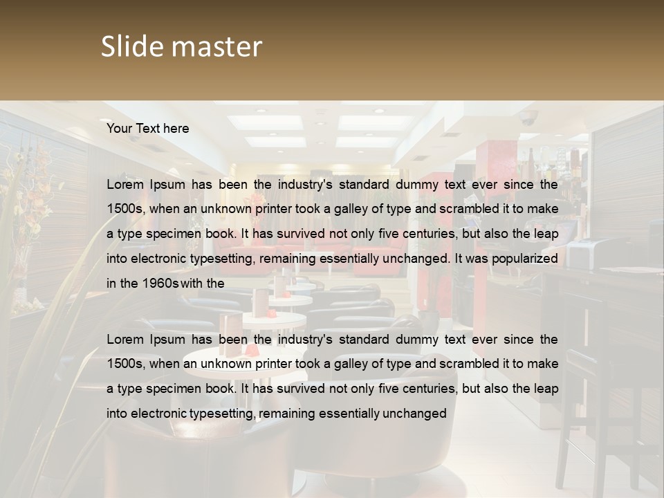 A Room With Chairs, Tables And A Television PowerPoint Template