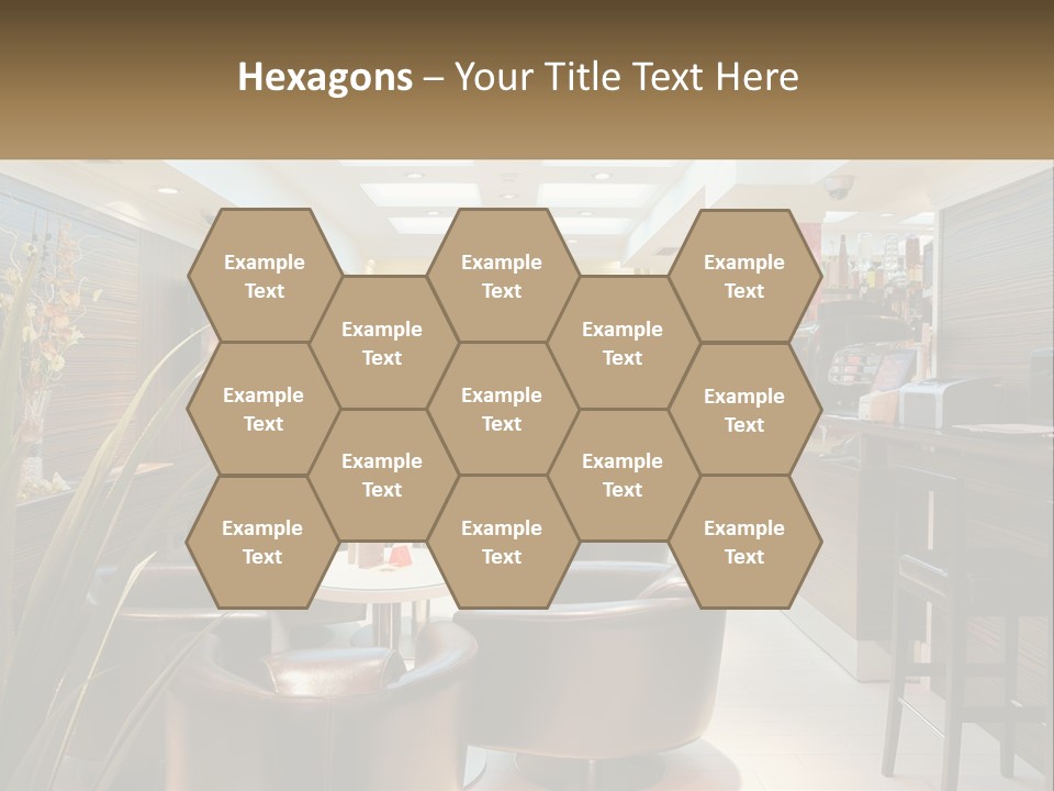 A Room With Chairs, Tables And A Television PowerPoint Template