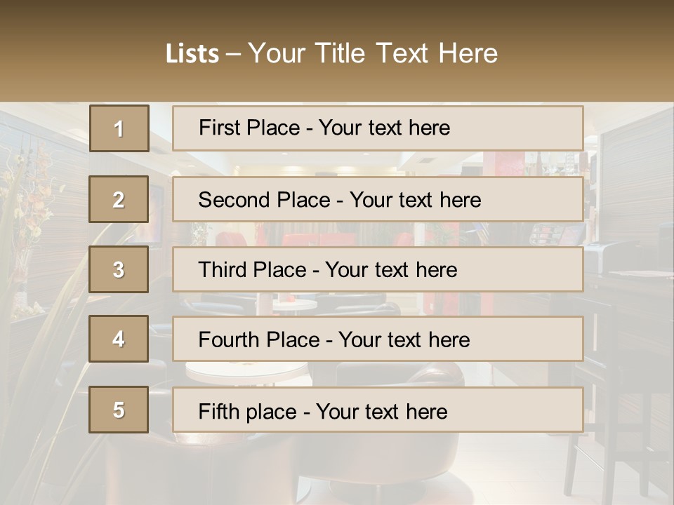 A Room With Chairs, Tables And A Television PowerPoint Template