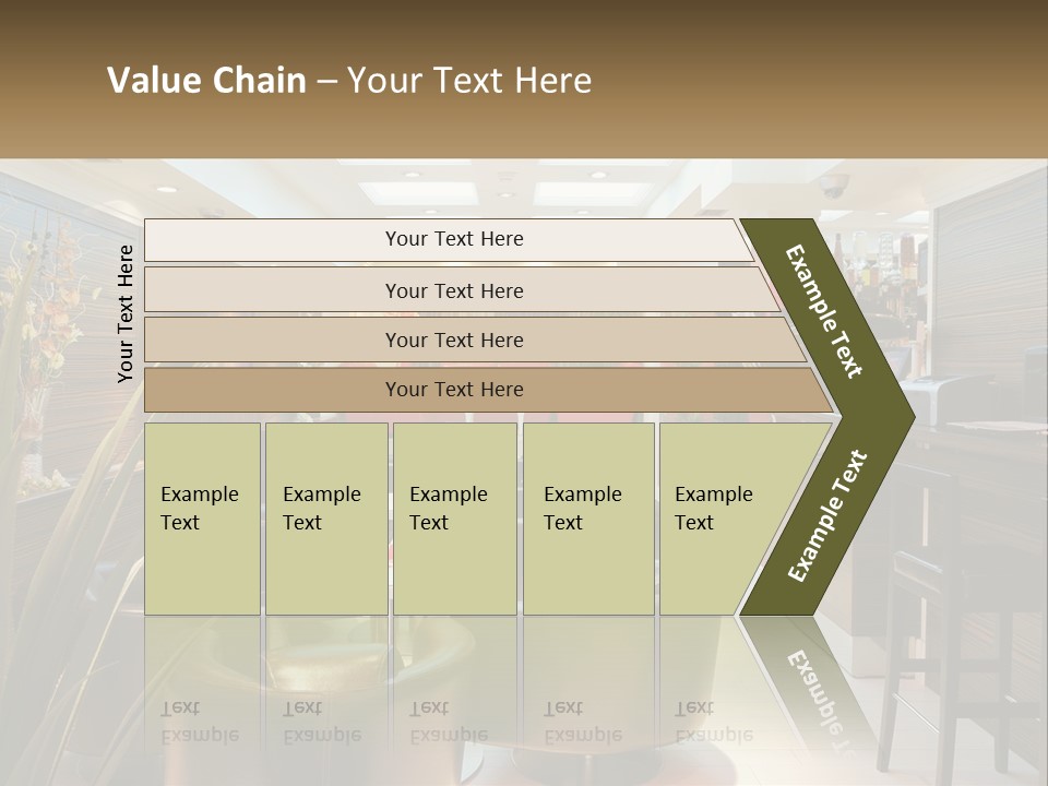 A Room With Chairs, Tables And A Television PowerPoint Template