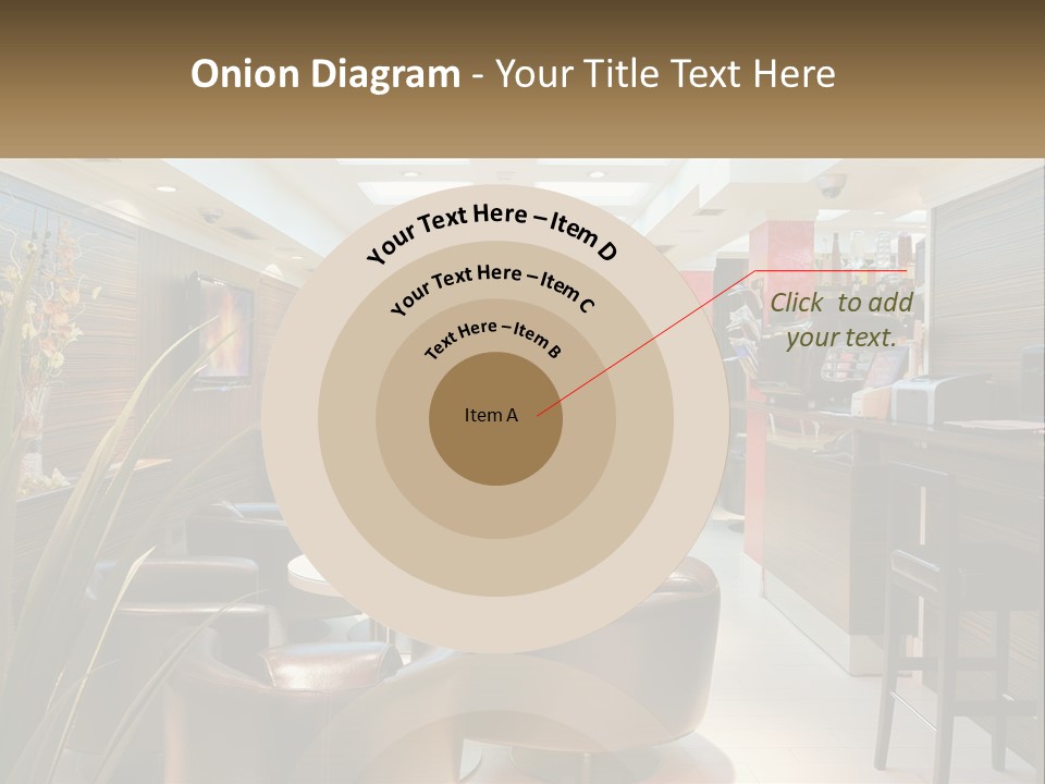 A Room With Chairs, Tables And A Television PowerPoint Template