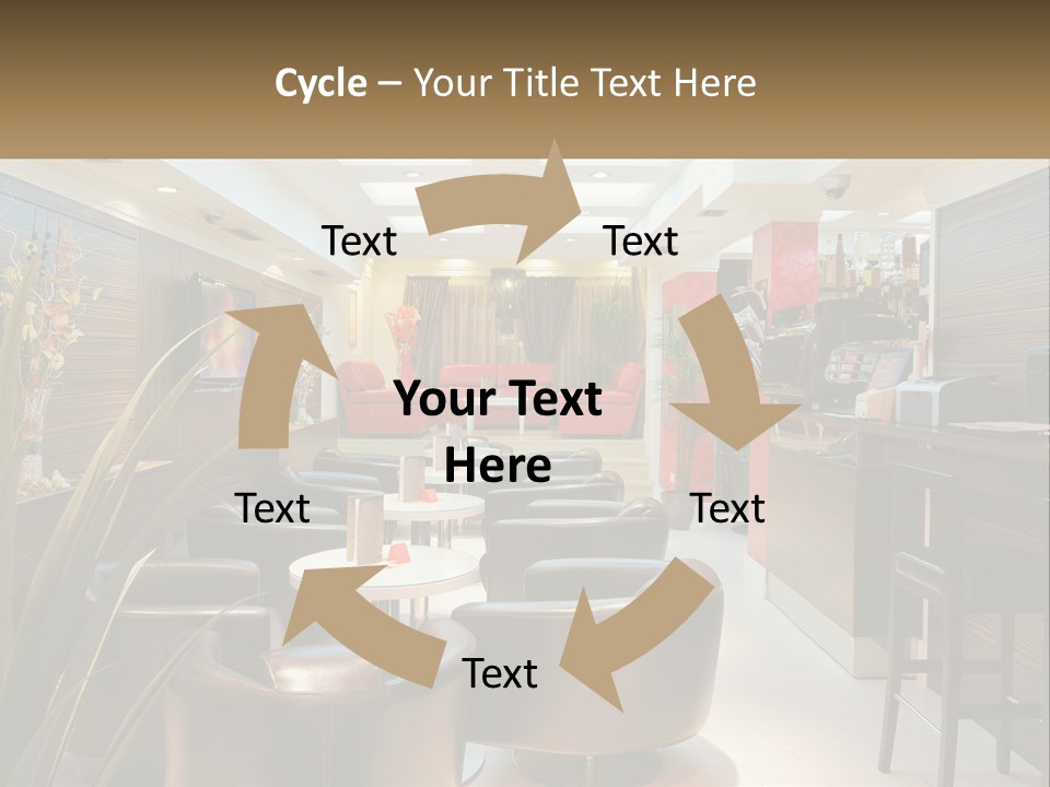 A Room With Chairs, Tables And A Television PowerPoint Template