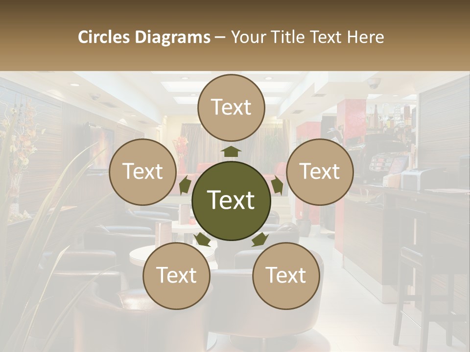 A Room With Chairs, Tables And A Television PowerPoint Template