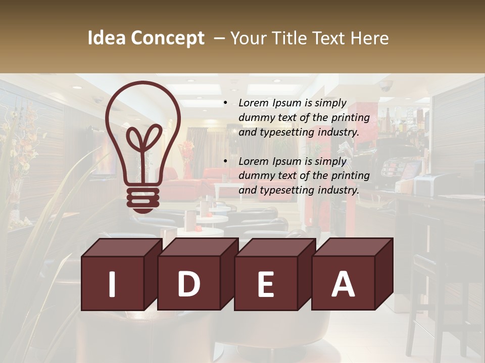 A Room With Chairs, Tables And A Television PowerPoint Template