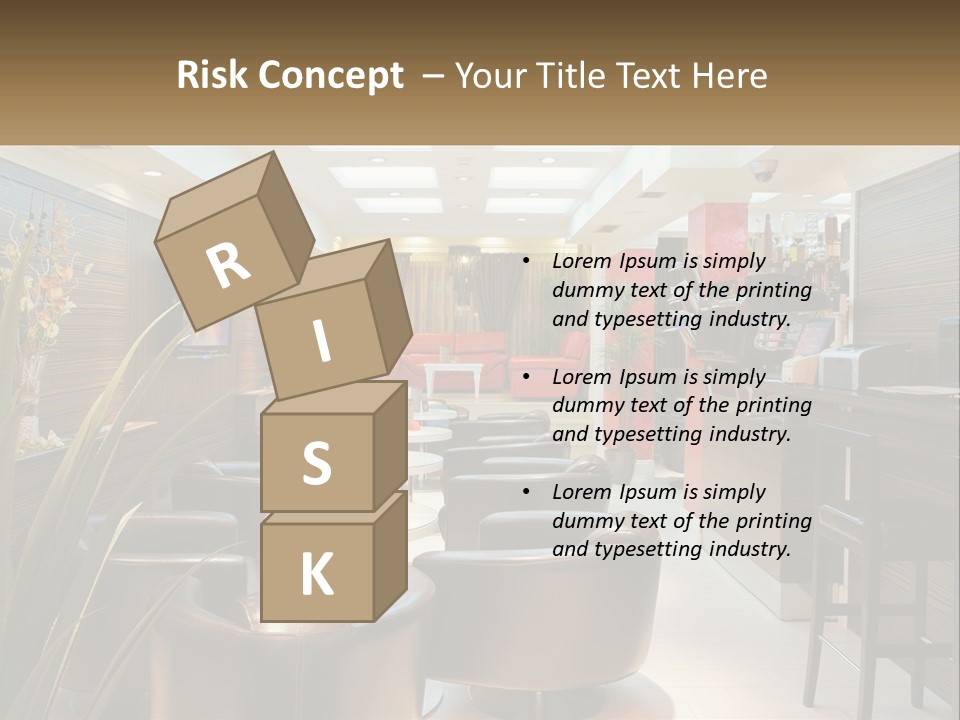 A Room With Chairs, Tables And A Television PowerPoint Template