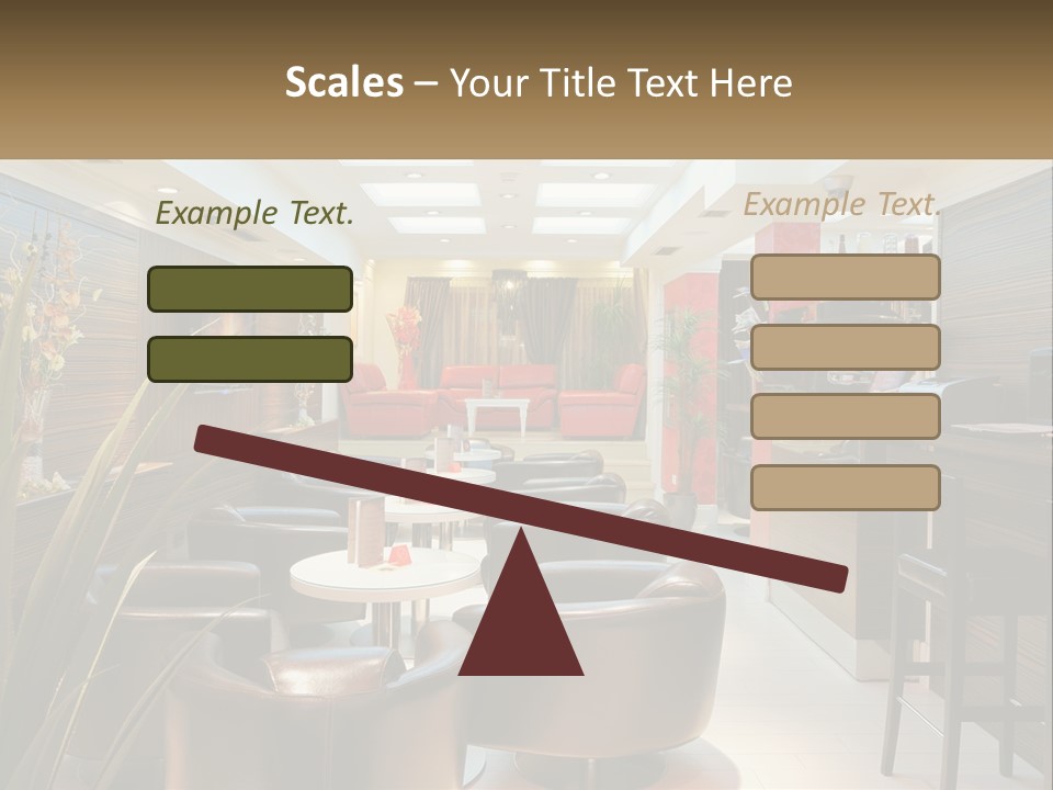 A Room With Chairs, Tables And A Television PowerPoint Template
