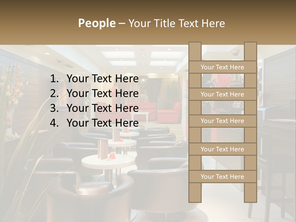 A Room With Chairs, Tables And A Television PowerPoint Template