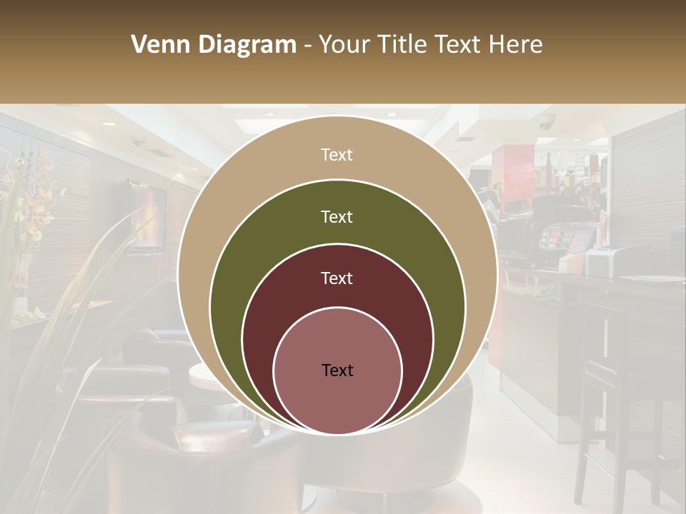 A Room With Chairs, Tables And A Television PowerPoint Template