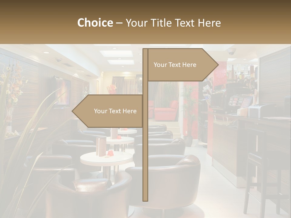 A Room With Chairs, Tables And A Television PowerPoint Template