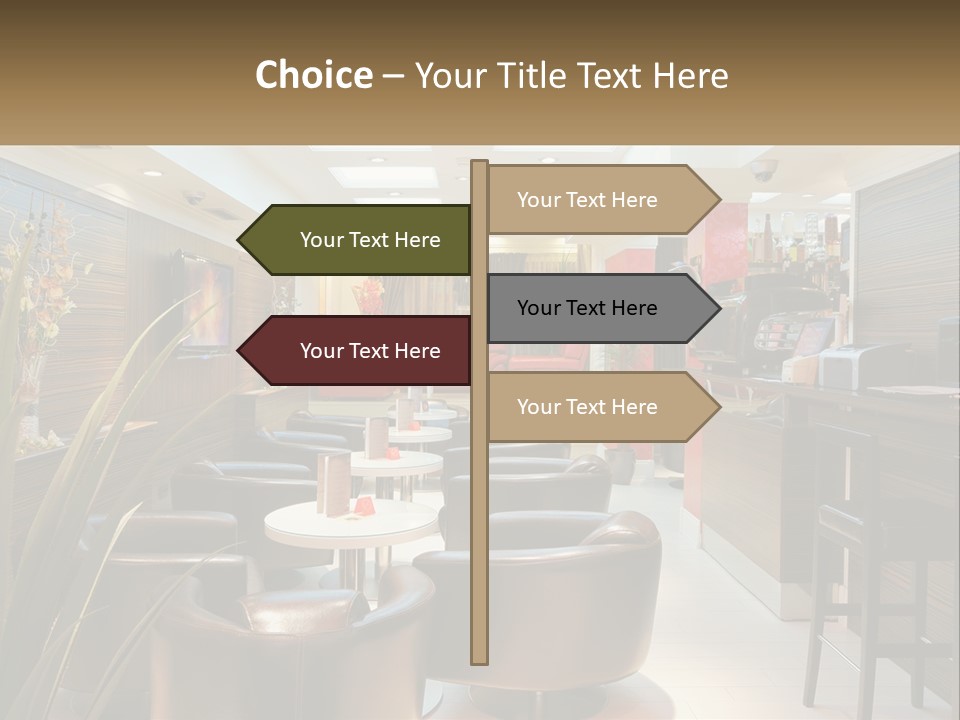 A Room With Chairs, Tables And A Television PowerPoint Template