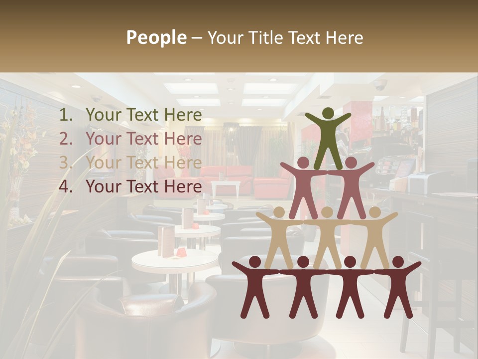 A Room With Chairs, Tables And A Television PowerPoint Template