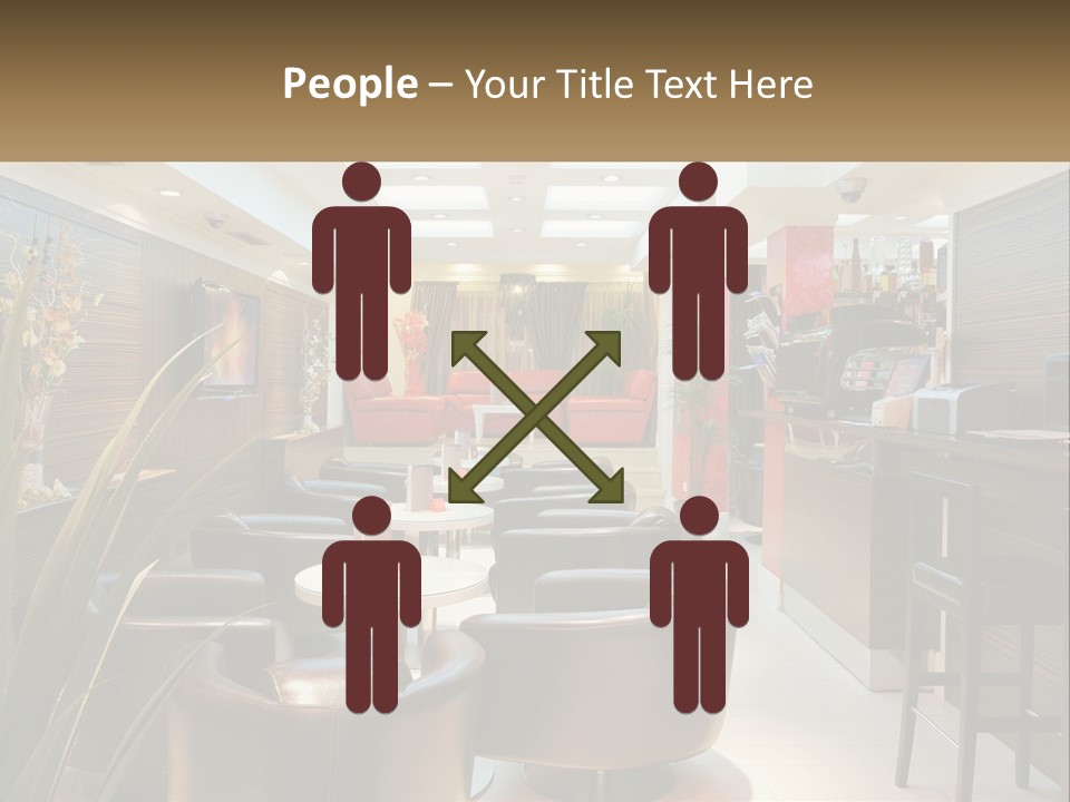 A Room With Chairs, Tables And A Television PowerPoint Template