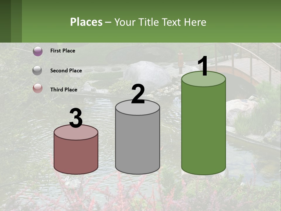 A Bridge Over A Small Pond In A Garden PowerPoint Template