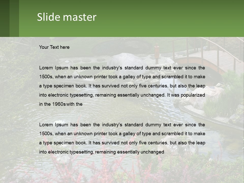 A Bridge Over A Small Pond In A Garden PowerPoint Template