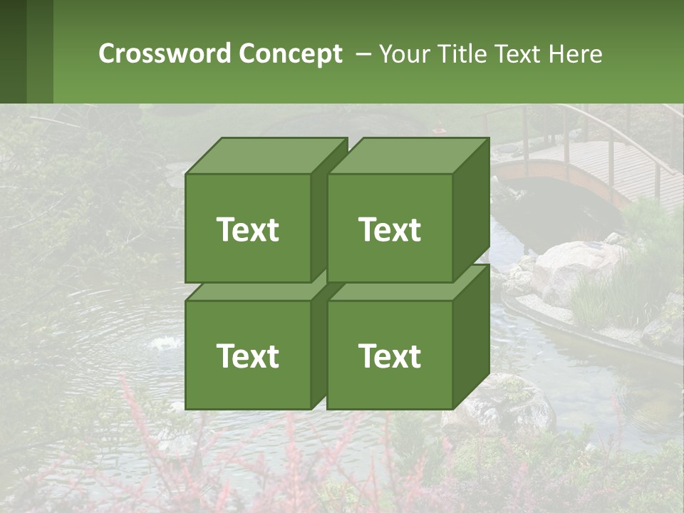 A Bridge Over A Small Pond In A Garden PowerPoint Template