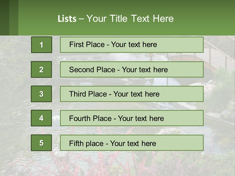 A Bridge Over A Small Pond In A Garden PowerPoint Template